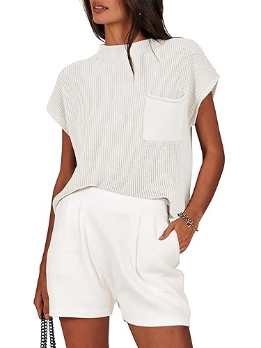 ANRABESS Women's Two Piece Summer Outfits Knit Sweater Short Sets