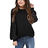 Arshiner Girls Shirts Lace Raglan Long Sleeves Crewneck Casual Soft Kids Blouse Tee Tops