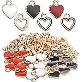 Aylifu Heart Charm Pendant,60pcs Gold Plated Enamel Red White Black Hollow Heart Charms Pendants Jewellery Making Findings for Necklace Bracelet Crafting DIY,10x12mm