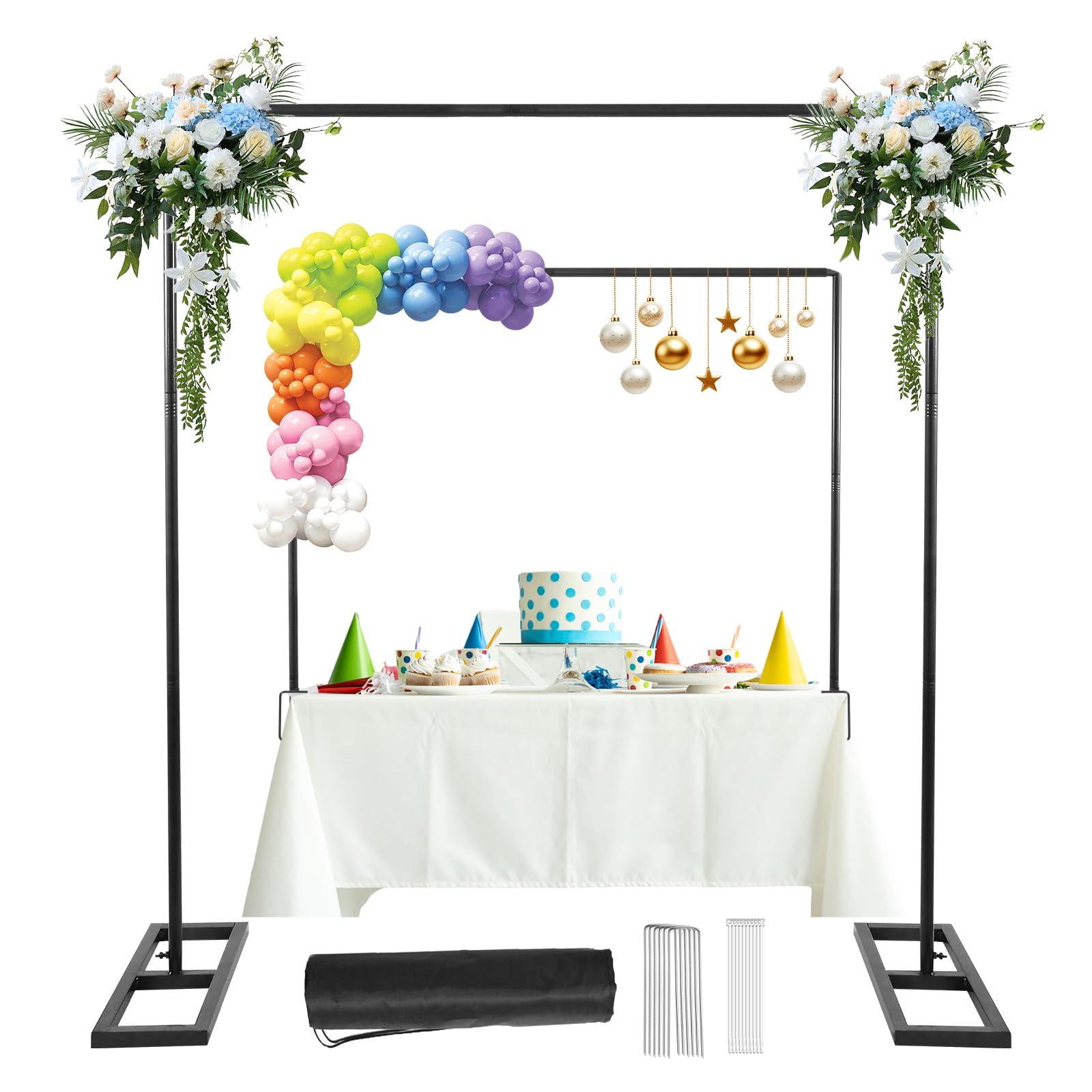 Photo 1 of Square Backdrop Stand, 8.2FT Black Wedding Arch, Heavy Duty Balloon Arch Stand, Over The Table Rod Stand with Clamps, Adjustable Photo Booth Background, Backdrop Frame for Halloween Christmas Party