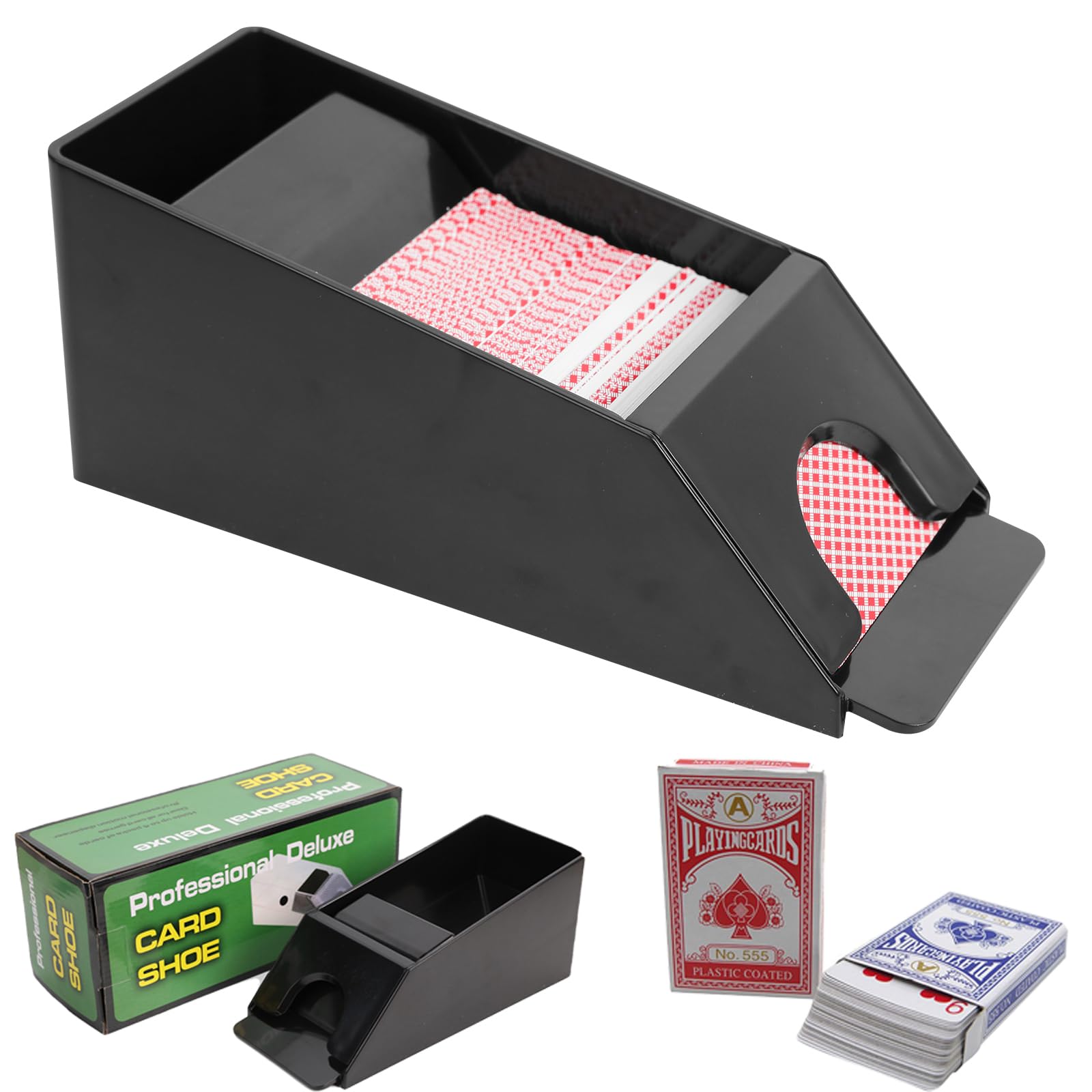 Ulsam Blackjack Shoe Collection Playing Card Dispenser, 4 Deck Size Casino Grade Card Dealer, Card Shoe for Standard Size Poker Deck Gambling Games Accessories, Blackjack Shoe and Discard Tray (Black)