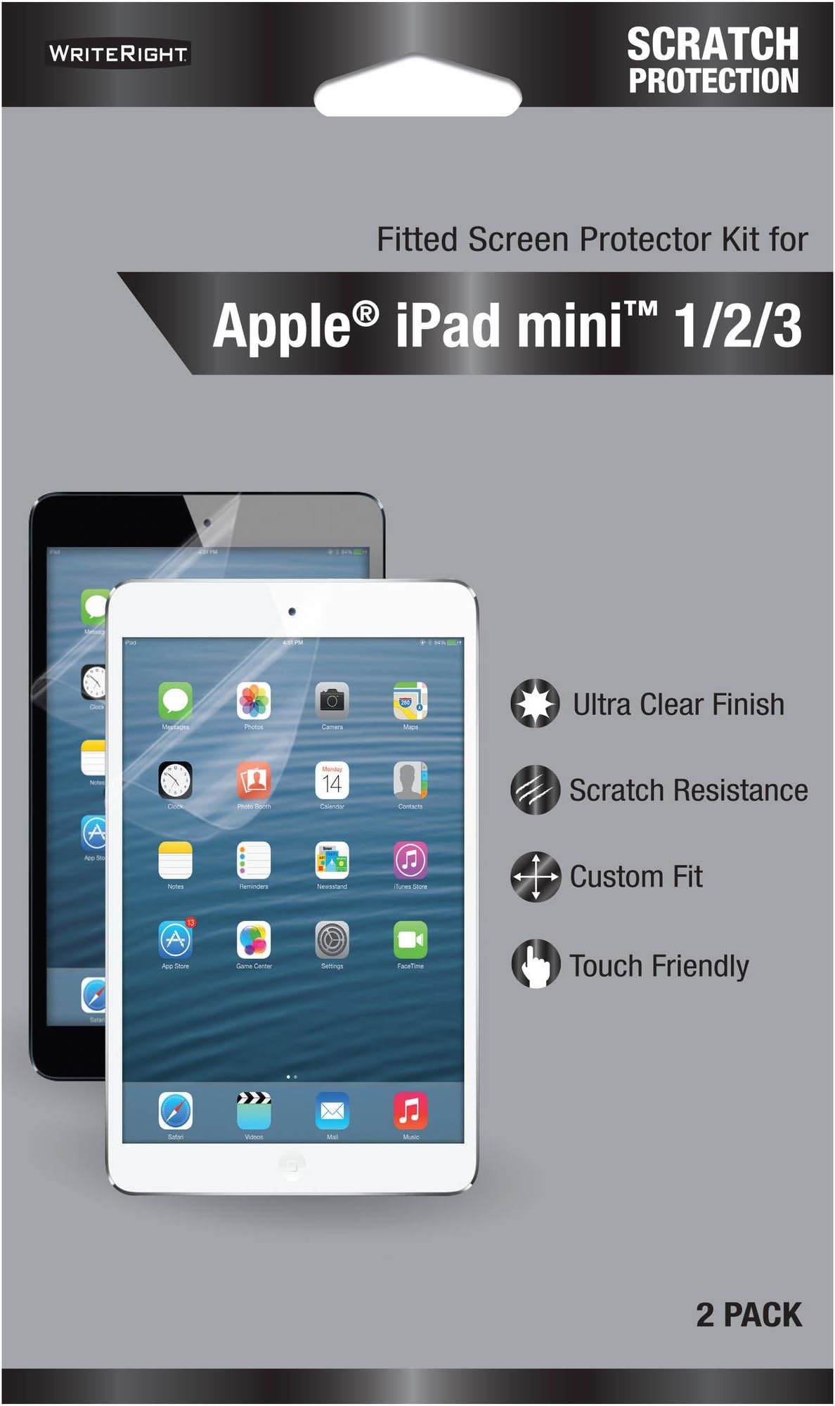 Fellowes WriteRight Apple iPad mini 1/2/3 Fitted Screen Protector Kit with Scratch Protection- 2 Pack