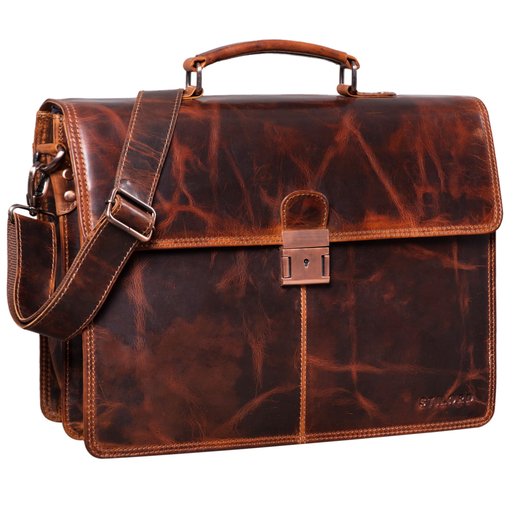 STILORD "Apolonius" Work Bag Men Leather Classic Briefcase Vintage Shoulder Bag for Business Office Laptop 15,6 Inch A4 Document Folder Genuine Leather Colour:Milano - Brown
