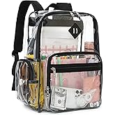 Fuyicat Heavy Duty Clear Backpack for Girls Boys Women Men, PVC Transparent School Backpacks See Through College Bookbag (Black)