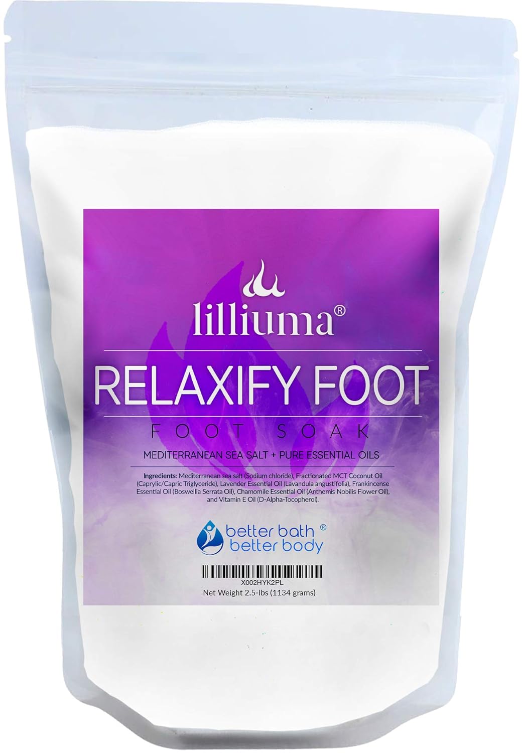 New Relaxify Foot Soak 40 Ounces Mediterranean Sea Salt with Lavender, Frankincense, and Chamomile Essential Oils, Natural Relax Foot Soak