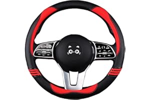 Iwantit® Steering Wheel Cover, Carbon Fiber&Perforated Pu Leather with Anti-Slip Rubber Ring, Steering Wheel Protector, Universal Fit 14.5-15 inches for Cars,SUV (Passion Red)