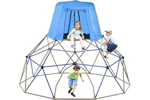 VIRUBI 10 FT Climbing Dome with Tent for Kids 3-10, Outdoor Play Equipment Supporting 1000 lbs, Anti-Rust & UV Resistant Steel Jungle Gym, Easy Assembly Geometric Dome Climber Play Center (Blue & Brown)