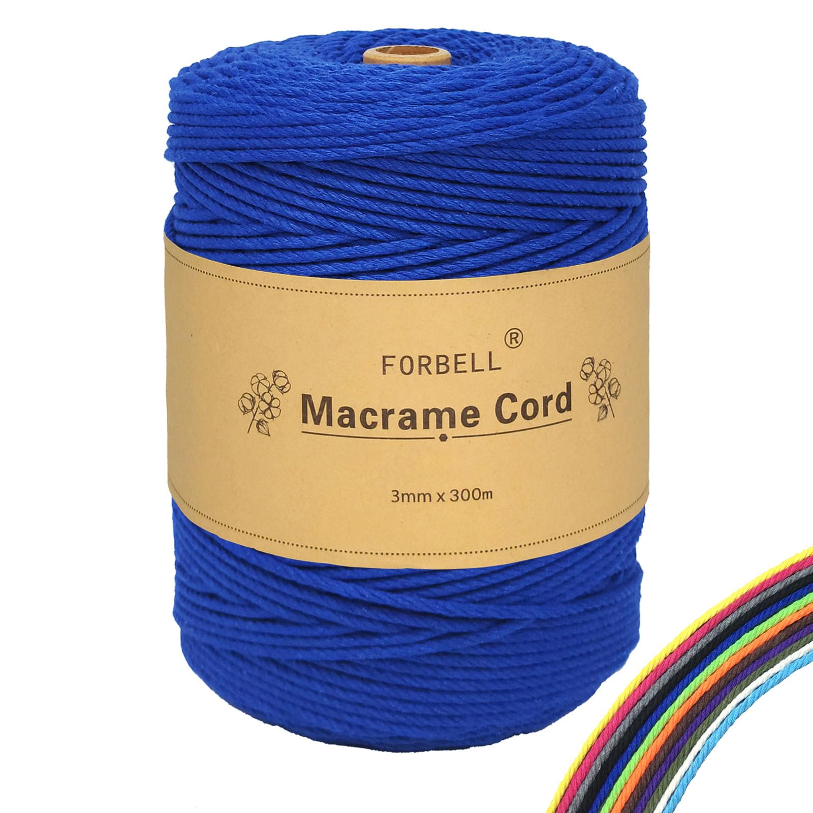FORBELL Macrame Yarn, 3 mm x 300 m Premium Cotton Yarn, DIY Crafts (Jewel Blue, 3 mm x 300 M) — image 1