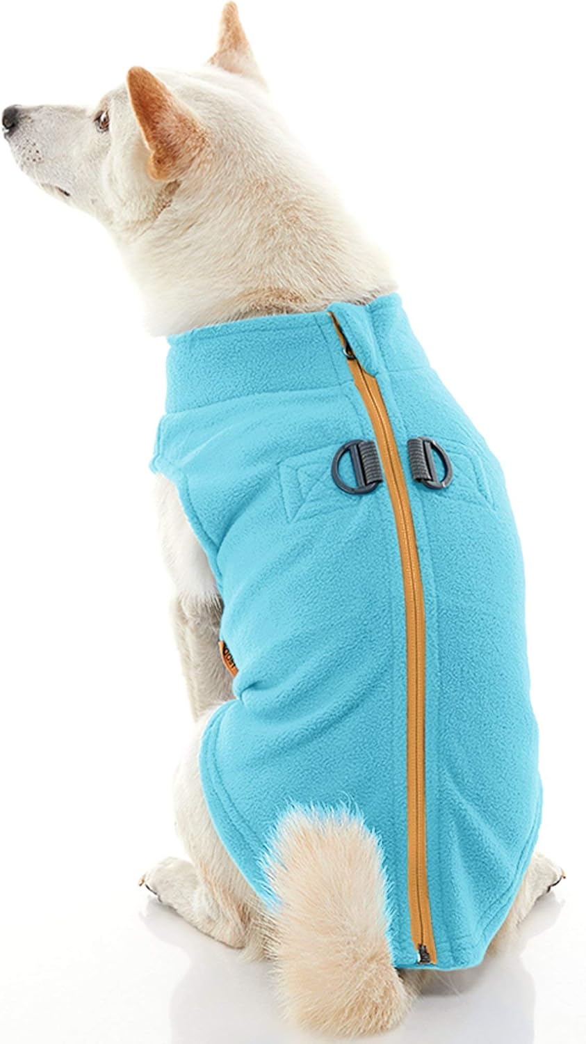 Gooby Zip Up Fleece Dog Vest Turquoise, Large Stepin