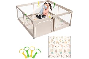Mloong Baby Playpen with Mat, 59x59 Inches Extra Large Playpen for Babies and Toddlers, Indoor & Outdoor Activity Center, Safety Baby Fence