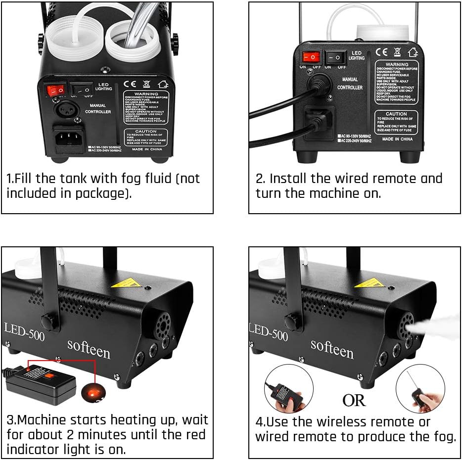 Fog Machine with LED Lights in Red, Blue, Green, softeen Portable 3