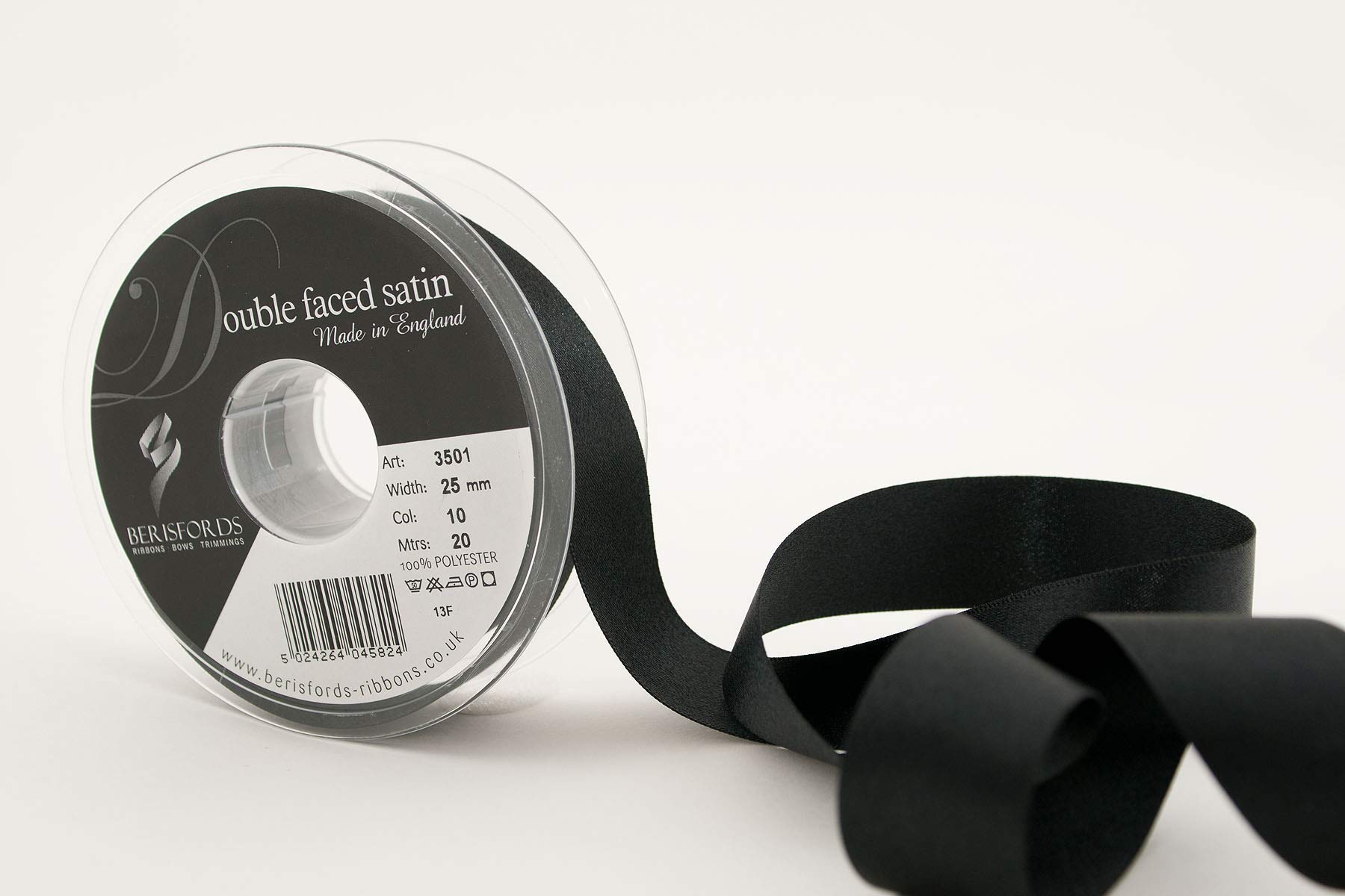 Berisfords Double Satin Ribbon, 10 Black, 20 m — image 1