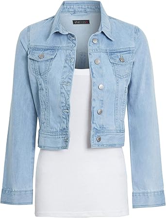 Amazon Com Shelikes Womens Denim Jacket Crop Style Long Sleeve Button Up Slim Fit Vintage Jean Jacket For Ladies Gilrs Clothing