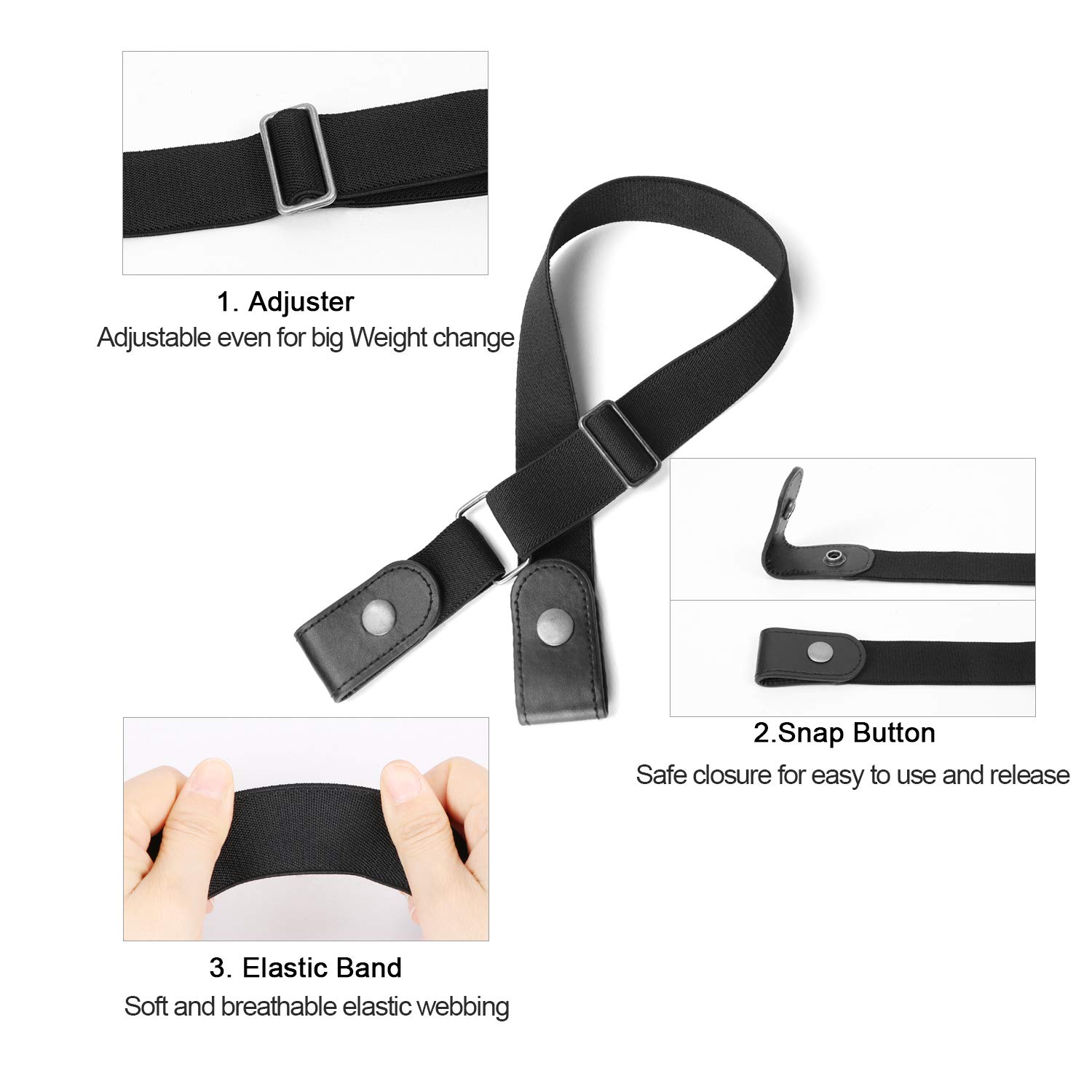 Buckle-free Elastic Women Belt for Jeans without Buckle, 1.25\