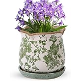 Xoogifae Ceramic-Planters-for-Indoor-Plants with Saucer, 6 inch Vintage Ice Crack Glaze Plant Pots with Drainage Holes, Decorative Flower Pots for Outdoor Garden Home Decor, Tuscan Pot for Plant