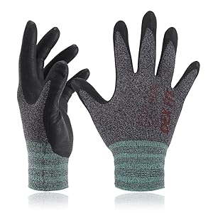 DEX FIT Lightweight Nitrile Work Gloves FN330, 3D Comfort Stretch Fit, Durable Power Grip Foam Coated, Smart Touch, Thin Machine Washable, Black Grey Medium 3 Pairs Pack