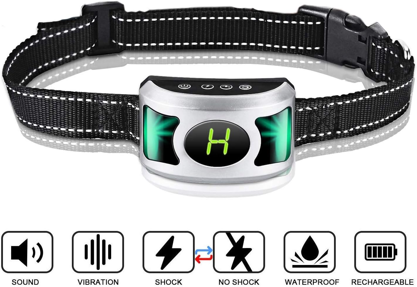 Rechargeable Dog Barking Collar- Anti Bark Training Collar with LED Light and Digital Display, 3 Anti Barking Modes: Beep/Vibration/Shock,Suitable for Small, Medium, Large Dogs