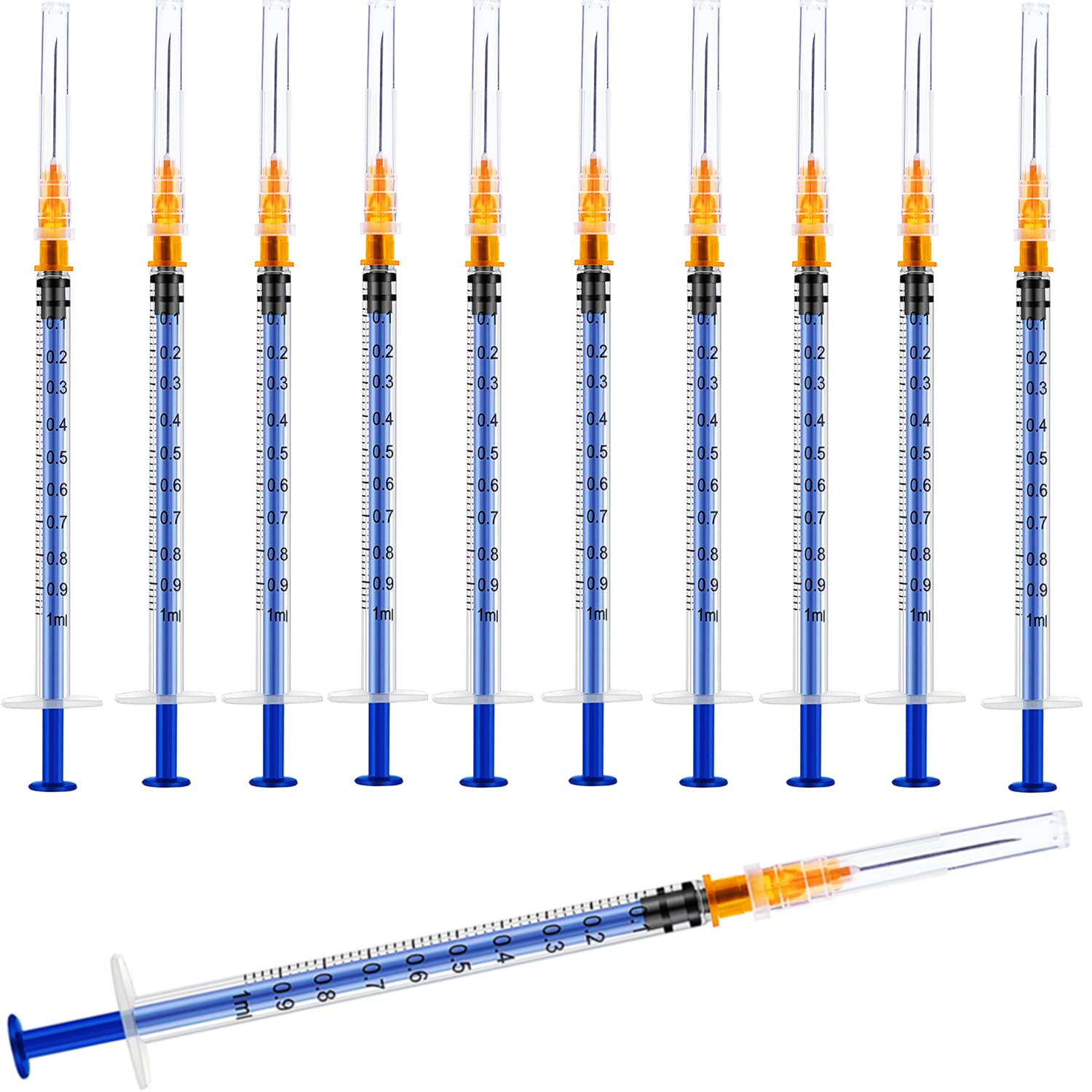 Photo 1 of 100 Pack 1ml/cc Plastic Luer Slip Syringa with 25Ga and Cap, Individually Sealed Wrapped, for Scientific Labs, Measuring Liquid, Refilling Cartridges or Glue Applicator