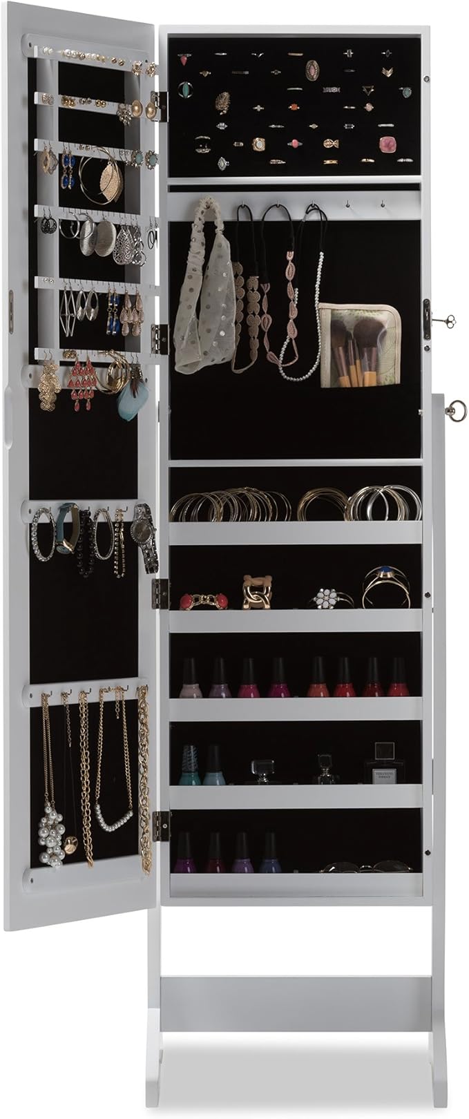 mirrored rotating shoe storage cabinet on Amazon Com Baxton Studio Jewelry Armoire Cabinet White Furniture Decor