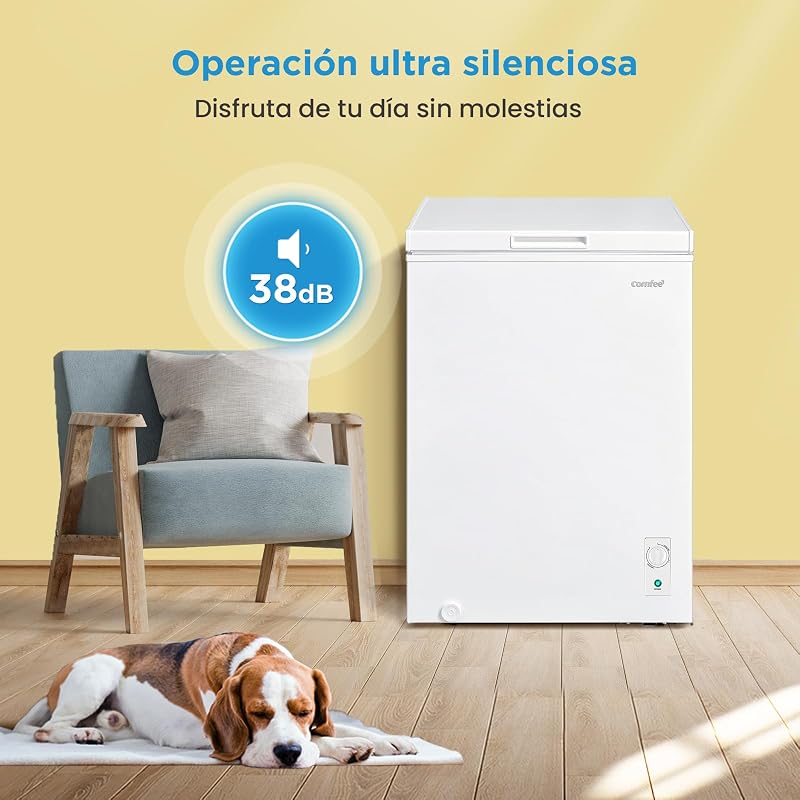 COMFEE' RCC102WH2EU(E) Congelador de peito autónomo 99L, descapotável em congelador/frigorífico, inversor, classificação de 4 estrelas, adequado para garagens, branco [Classe energética E]