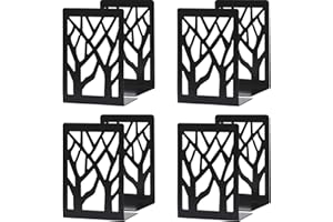 WUWEOT 4 Pair Book Ends, Metal Decorative Bookends for Heavy Books, Black Non-Skip Book Stopper for School, Home or Office, 6