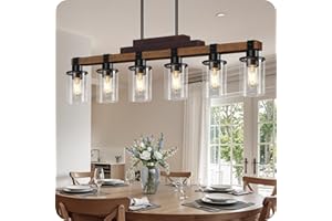 GOEBLESON 6-Light Kitchen Island Lighting Heavy Duty, Dining Room Light Fixture with Glass Shades, Kitchen Island Pendant Light Fixture, E26 Base, for Kitchen, Dining Room F02DT05