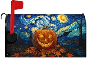 Dacawin Halloween Pumpkin Magnetic Mailbox Cover Large Size 25.5 x 21 Van Gogh's Starry Night Mailbox Wraps Cover Oil Painting Decorations Post Box Cover for Garden Yard Outdoor Decor