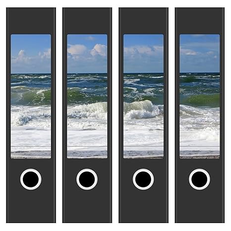4 x Akten-Ordner Etiketten/Aufkleber/Rücken Sticker/mit Design Foto Motiv Nordseewellen/für breite Ordner/selbstklebend / 6cm