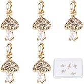 Beebeecraft 8Pcs/Box Cubic Zirconia Mushroom Charms 18K Gold Plated Brass Mushroom Dangle Pendants with Jump Ring for Jewelry Making Necklace Bracelet DIY Crafts