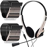 Yunsailing 30 Pack Classroom Headphones with Microphone School Student Headphones Bulk Class Set Lightweight Adjustable Earphones on Ear with 3.5 mm Jack(Rose Gold)