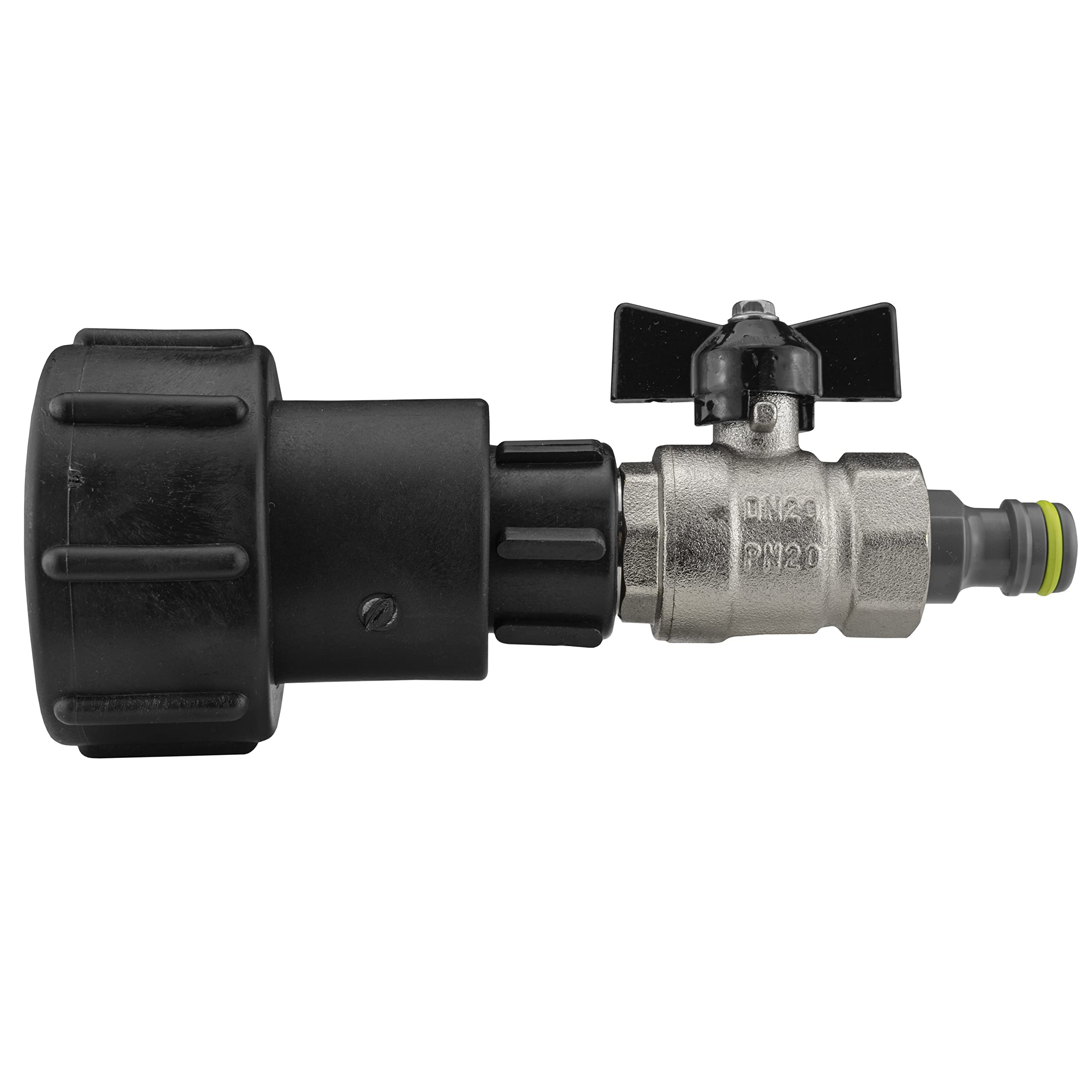 ibc water tank outlet kit,s60x6 thread,swivel extender+metal butterfly valve+universal garden hose connection