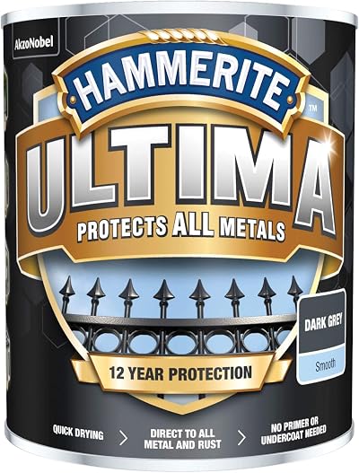 Hammerite Ultima Smooth Metal Paint 750ml Dark Grey Direct to Rust 12 Year