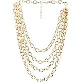 Large Layered Chain Necklace, 18K Gold-Plated Color Statement Necklace, Rolo Chain Interwoven Design