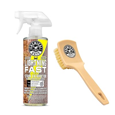 Chemical Guys SPI_191_16B Carpet & Upholstery Stain & Spot Remover Bundle - (1) 16 fl oz Lightning Fast Stain Extractor & (1) Nifty Detailing Brush, (Cars, Trucks, SUVs, RVs, Home, Interior, Pets)