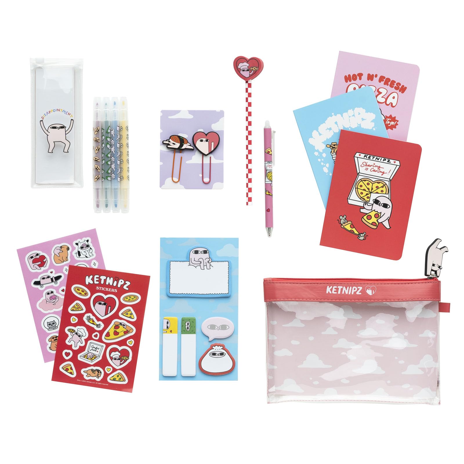 Grupo Erik Stationery Set - Ketnipz | Pencil Case With A6 Notebooks, Highlighters, Sticky Notes, Paper Clips, Stickers, Pen, Pencil | Cute Stationery Gifts