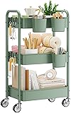 YASONIC 3-Tier Rolling Cart, Green, 66 Pounds