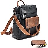 KoboIn Backpack Purse for Women Fashion Designer Laptop Backpack for Women 15.6 inch Casual Daypack Backpacks with Wristlet (1-6 Black with Brown)