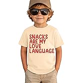 SANIXJOO Kids Valentine Day T-Shirt Snacks are My Love Language Letter Printed Shirts Short Sleeve Spring Tee Tops