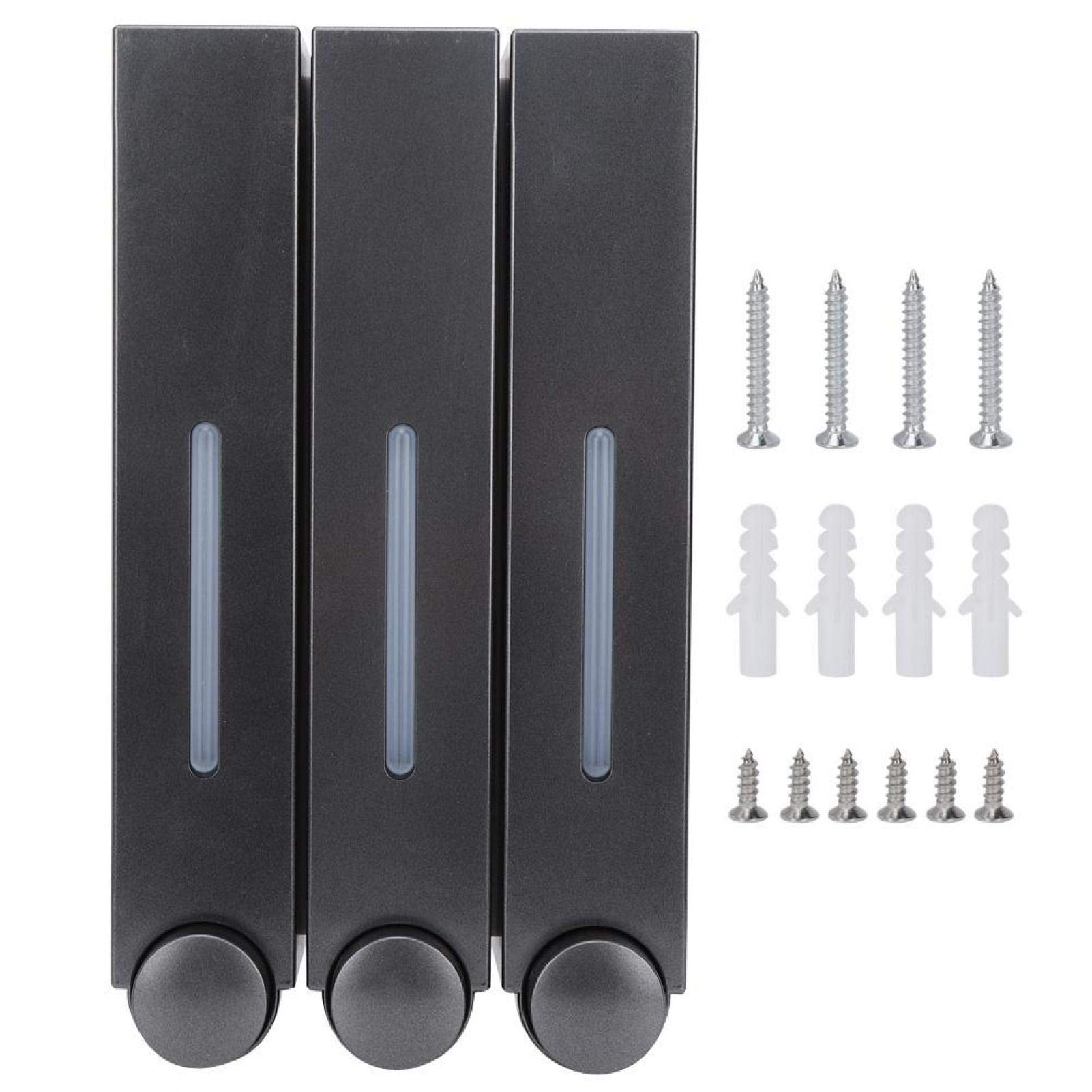 Soap Dispenser, Wall Mount Shower Liquid Soap Dispenser 420ML x3 Three Head Shampoo Dispensers Wall Soap Dispenser Manual Shower Gel Liquid Dispenser for Hotel Bathroom (Black)