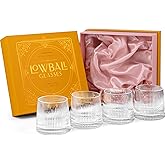 GLASSIQUE CADEAU Vintage Art Deco Speakeasy Lowball Glasses | Set of 4 | 9 oz Crystal Tumblers for Drinking Classic Gin, Rum, Vodka Bar Drinks | Round Short Rocks Glassware