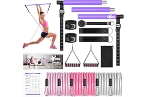 Pilates Bar Kit with Resistance Bands, Workout Sets for Women & Men, Qicool Pilates Resistance Bands Exercise Fitness Equipment Home Gym Yoga, Multifunctional Full Body