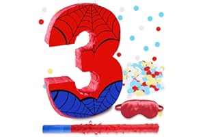 RUISUER 16 Inch Number 3 Spider Pinata with 16 Inch Piñata Stick Blindfold Confetti for Boy Girl Kids 3rd Birthday Party Decorations (3rd)