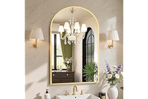 Sweetcrispy 24"x36" Arched Gold Bathroom Mirror Wall Mounted Vanity Metal Frame Mirror for Bedroom, Entryway, Living Room
