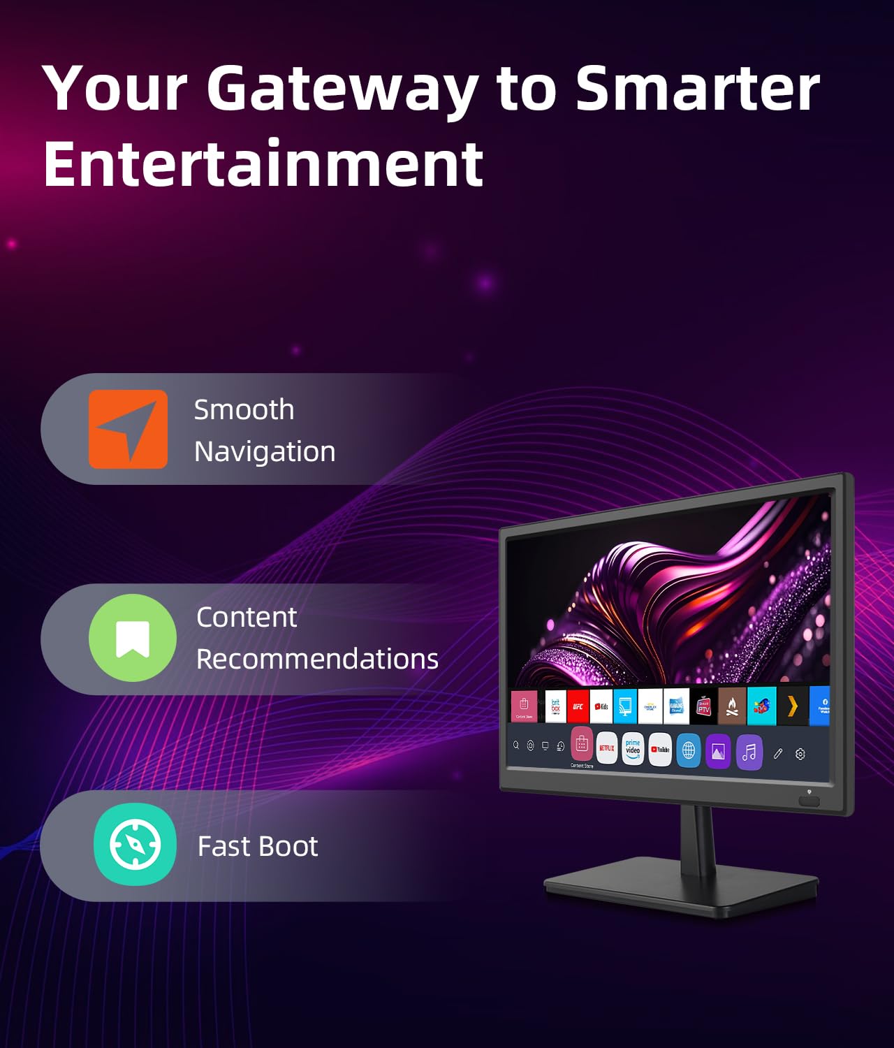 Feihe 15.6 Inch Small Smart TV HD 1080P LED, Flat Screen Smart Television with ATSC Tuner/HDMI/USB/AV for Kitchen, RV, Camper, Home & Bedroom or On-The-Go Entertainment