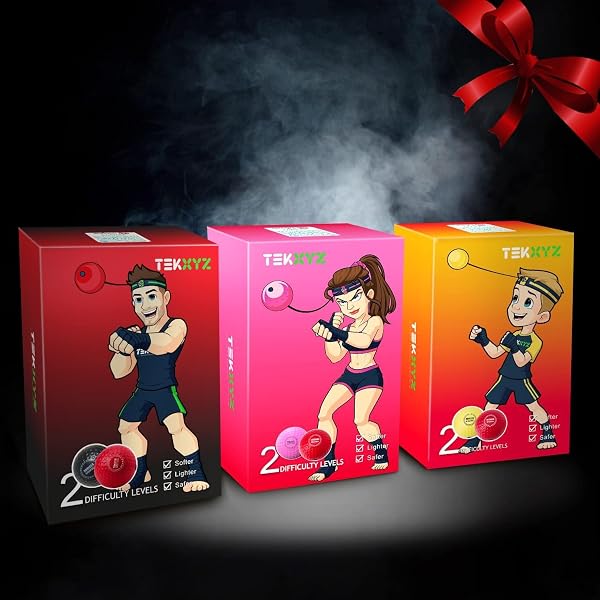 TEKXYZ® REFLEX BALL WITH COUNTER APP & ONLINE COMMUNITY, 2 DIFFICULTY LEVELS BOXING BALL WITH HEADBAND, PERFECT FOR REACTION, AGILITY, PUNCHING SPEED, FIGHT SKILL & HAND EYE COORDINATION TRAINING