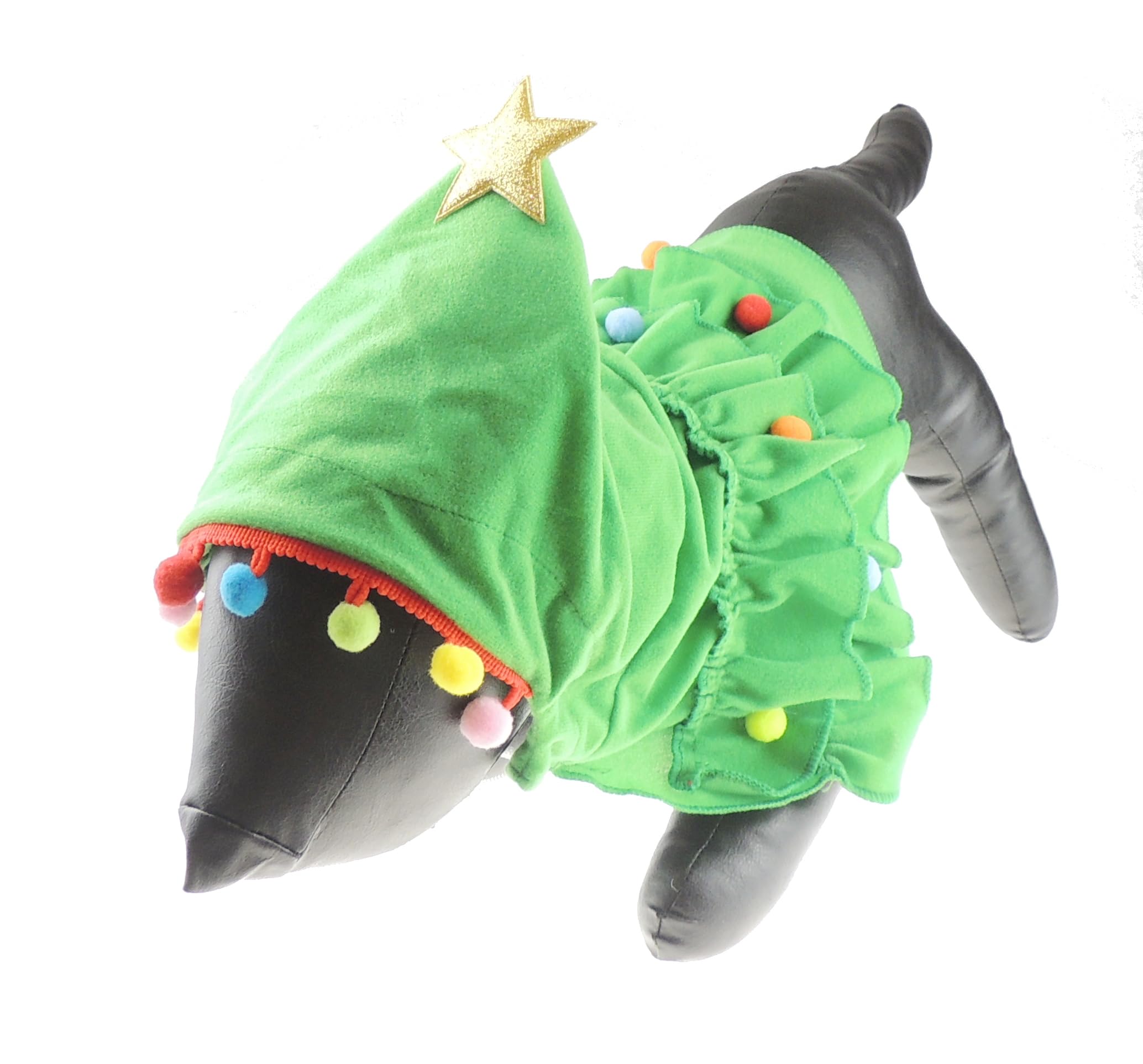 Cute Festive SMALL DOG ONLY Puppy Cat Kitten Outfit Fleece Warm Winter Girl Boy Jumper Coat Cape Clothes Hoodies Fancy Dress Costume Ideas Dress Christmas Xmas Tree Star Baubles (Large, Green)