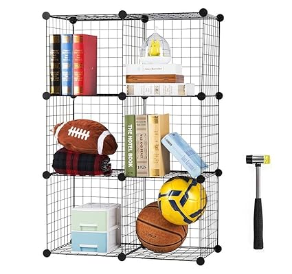SEVVY Multiuse DIY 6 Cube Storage Organiser, Book Shelf, Storage Cabinet, Toy Organiser (Black Wire)