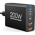 200W USB C Fast Charger 5-Port Charging Station Block Hub Laptop Charger Power Adapter Compatible with MacBook Pro/Air iPad Pro iPhone 16/15/14 Google Pixelbook ThinkPad Dell XPS Galaxy S23 Steam Deck