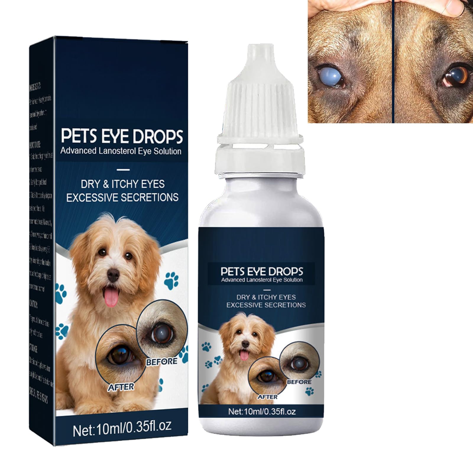 Pet Eye Drops,Pet Eye Drops For Cats And Dogs To Remove,Lubricating Eye Drops for Pet,Tear Stain Remover For Dogs & Cats,Eye Itching Relief Potion for Pets,Care And Cleaning Around The Eyes 10ML