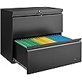 Guizeeopo Metal File Cabinet with Lock, 2 Drawer Lateral File Cabinets for Home Office, Printer Stand, Heavy Duty Office Storage Cabinet for A4/Letter/Legal Size, Assembly Required(Black)